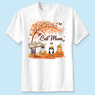 Fluffy Cats Pumpkin Personalized Shirt, Fall Season Gift for Cat Mom