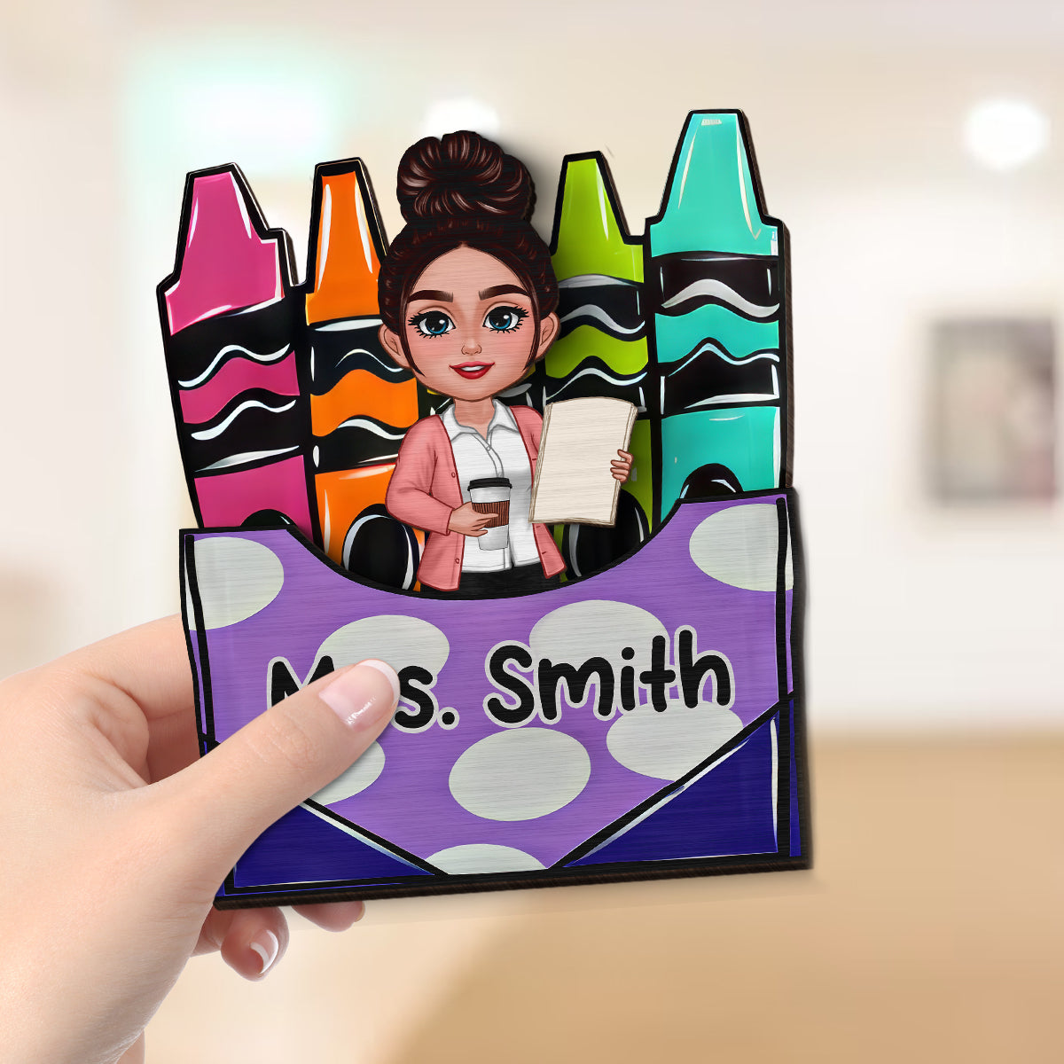 Teacher Crayon Box Personalized 2-Layer Wooden Plaque, Back To School Gift
