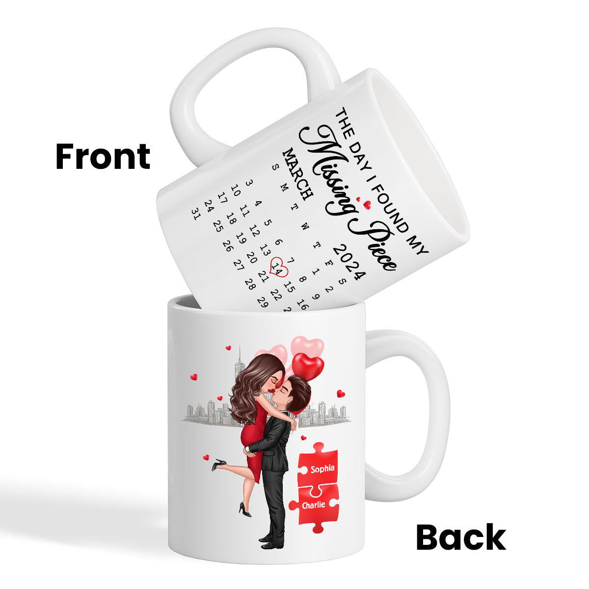 The Day I Found My Missing Piece Calendar Keepsake Personalized Mug,  Gift, Anniversary Gift For Couple