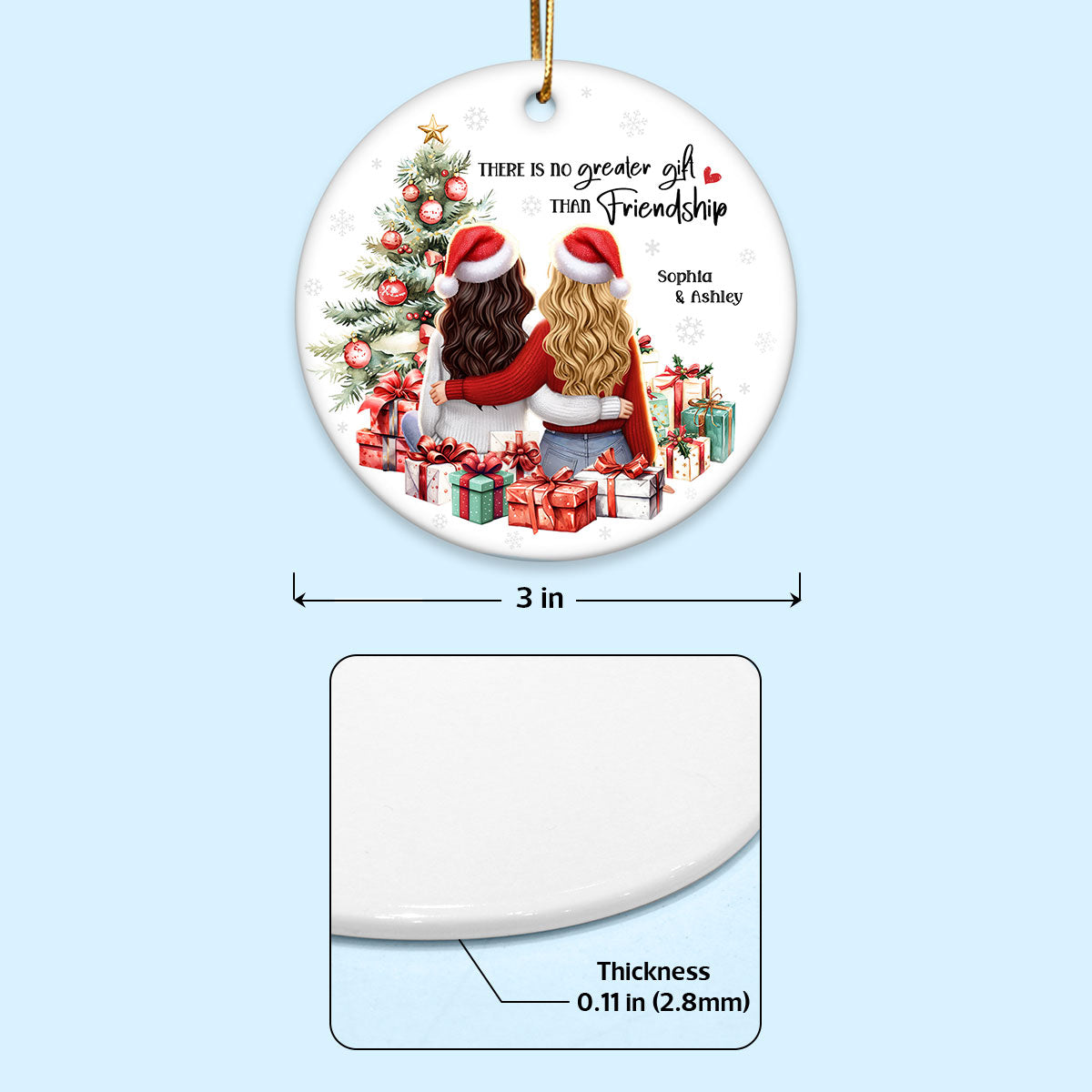 Personalized Christmas Ornament – Besties Sisters by the Tree with Festive Gifts and Holiday Cheer