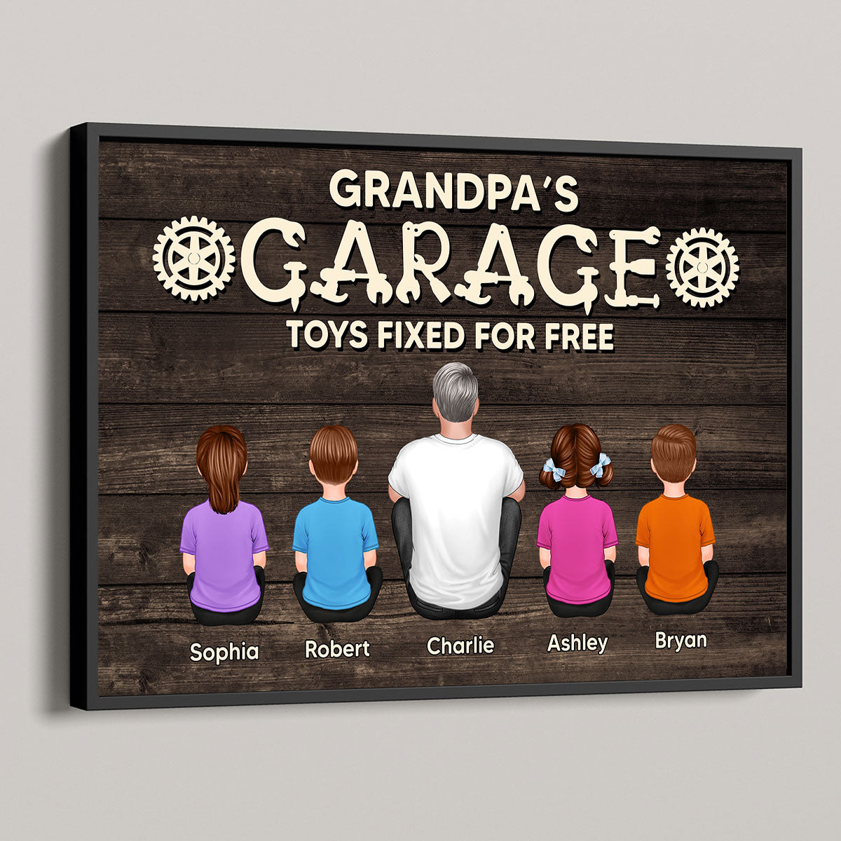 Dad Grandpa Workshop Garage Sitting Back View Personalized Poster, Meaningful Father's Day Gift for Dad, Gift for Husband