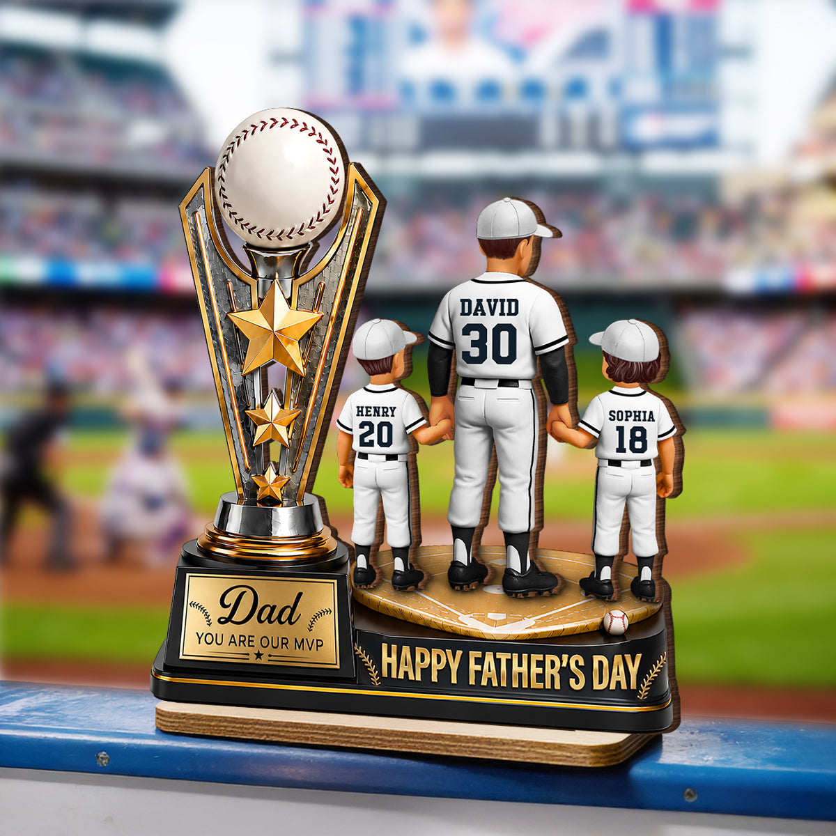 Baseball MVP Dad Trophy - Personalized 2-Layered Wooden Plaque - Father's Day Gift for Dad, Husband