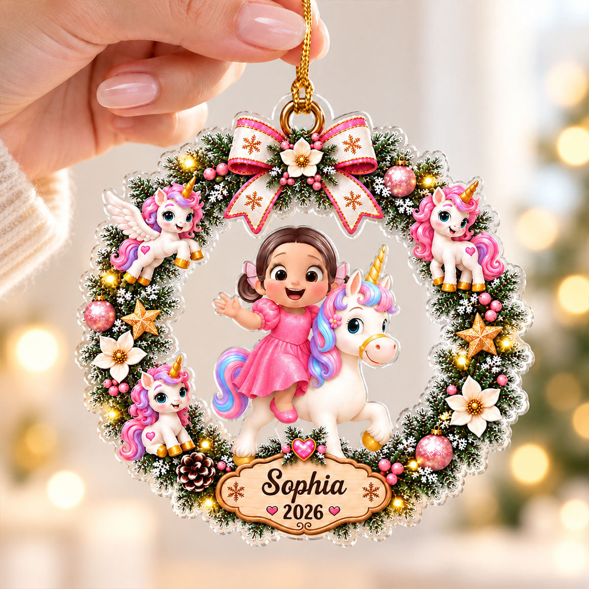 2026 Cute Cartoon Kid With Dinosaur Unicorn - Personalized Acrylic Ornament - Christmas Gift For Boys, Girls