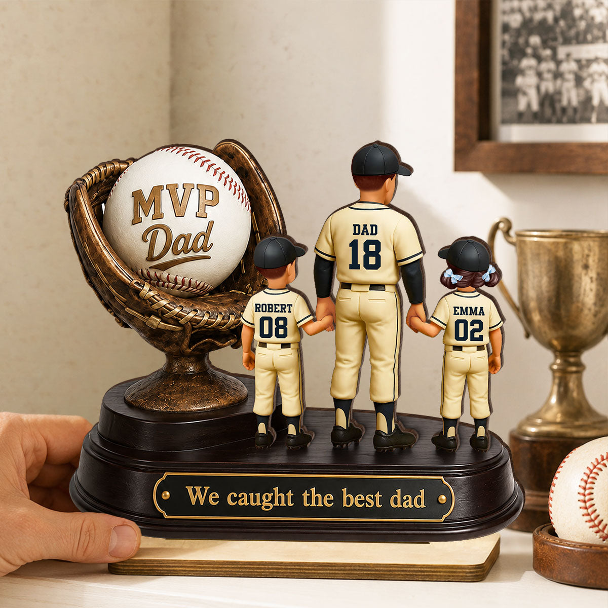 We Caught the Best Dad Baseball Trophy - Personalized 2-Layered Wooden Plaque - Father's Day Gift for Dad, Husband