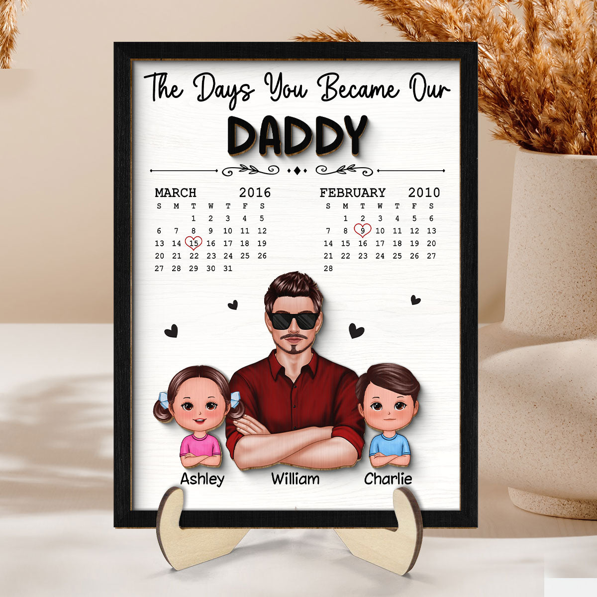 The Days You Became Our Dad Man & Doll Kids Personalized 2-Layer Wooden Plaque