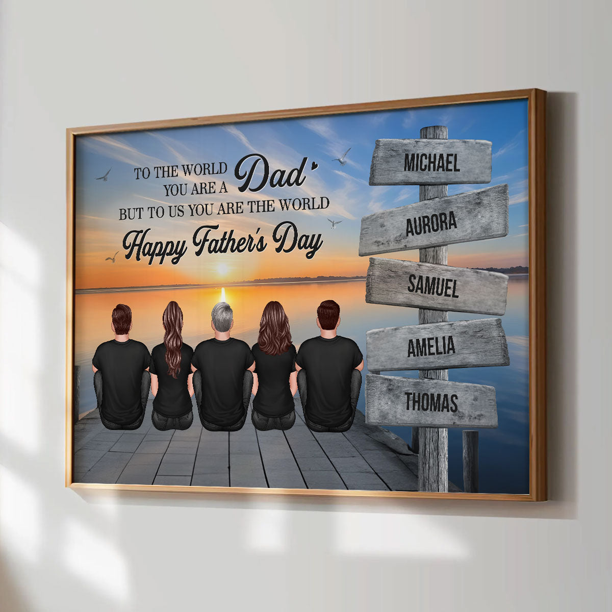 Dad And Family Sitting Sign Posts Personalized Poster, Heartfelt Father's Day Gift For Dad, Husband