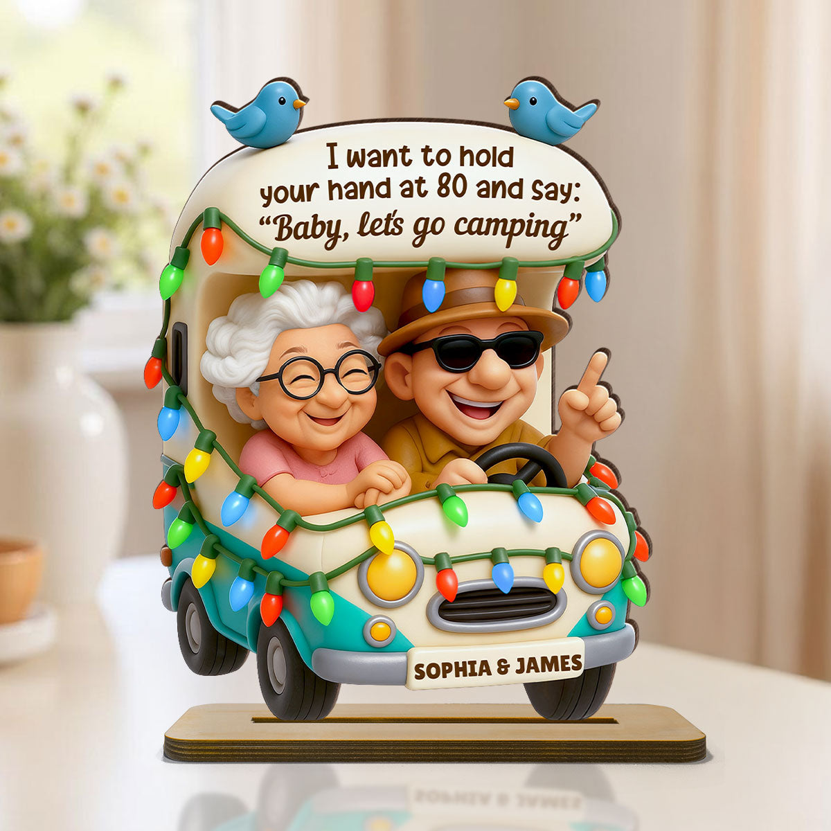 Baby Let's Go Camping Old Couple - Personalized Wooden Plaque - Gift For Him, Gift For Her, Gift For Couple