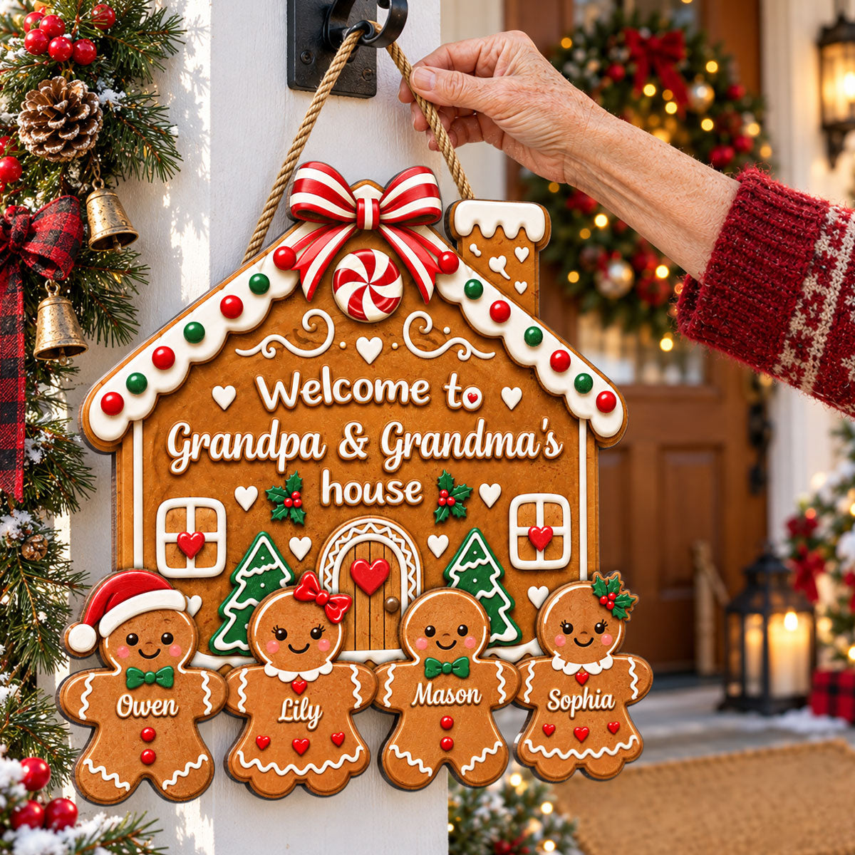 Grandma Grandpa Gingerbread House - Personalized Wood Sign - Christmas - Christmas Decoration For Porch, Window, Door