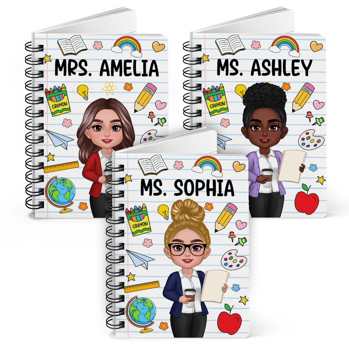 School Things Notebook Page Teacher Name Personalized Spiral Notebook Journal, Back To School Stationery