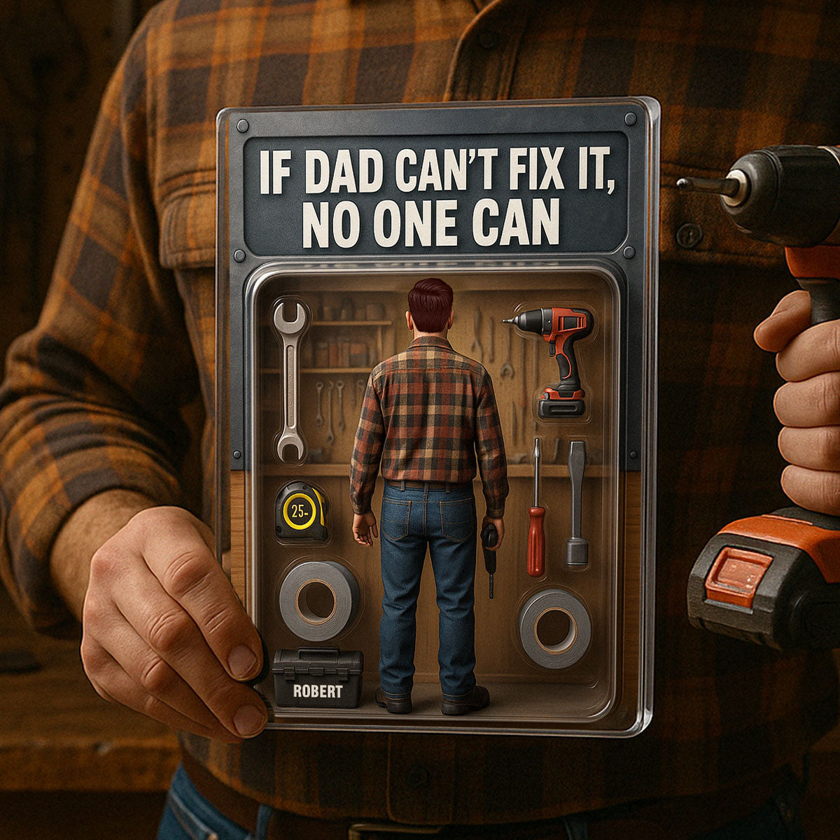 3D Effect If Dad Can't Fix It No One Can Custom Figure Personalized Flat Rectangle Acrylic Block