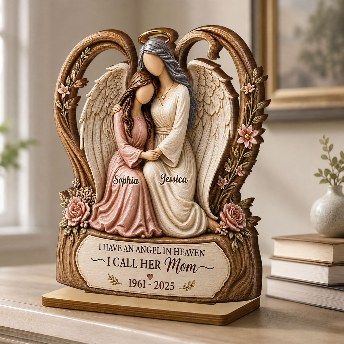 I Have An Angel In Heaven I Call Her Mom - Personalized 2-Layered Wooden Plaque - Sympathy Gift, Remembrance Gift