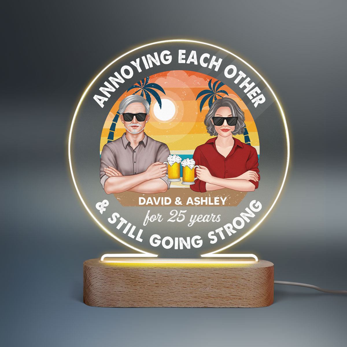 Drinking Couple Annoying Each Other Personalized Circle LED Night Light, Acrylic LED Lamp, Gift For Him, Gift For Her