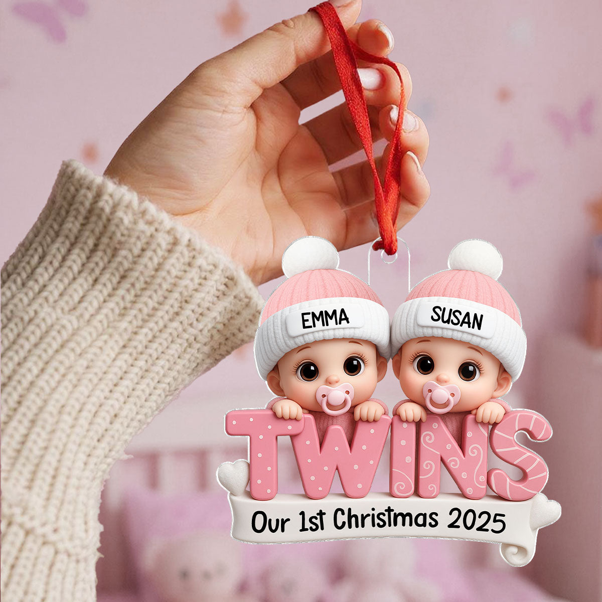 TWINS! Baby’s First Christmas Baby Blue Boy Pink Girl Custom Personalized Christmas Ornament Gift