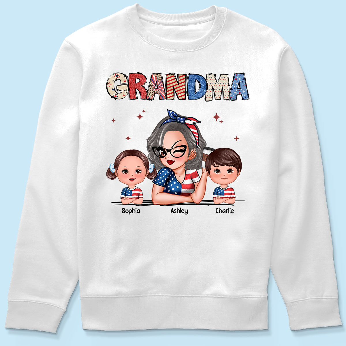 Grandma 4th Of July Sparkly Pattern Personalized Shirt, Independence Day