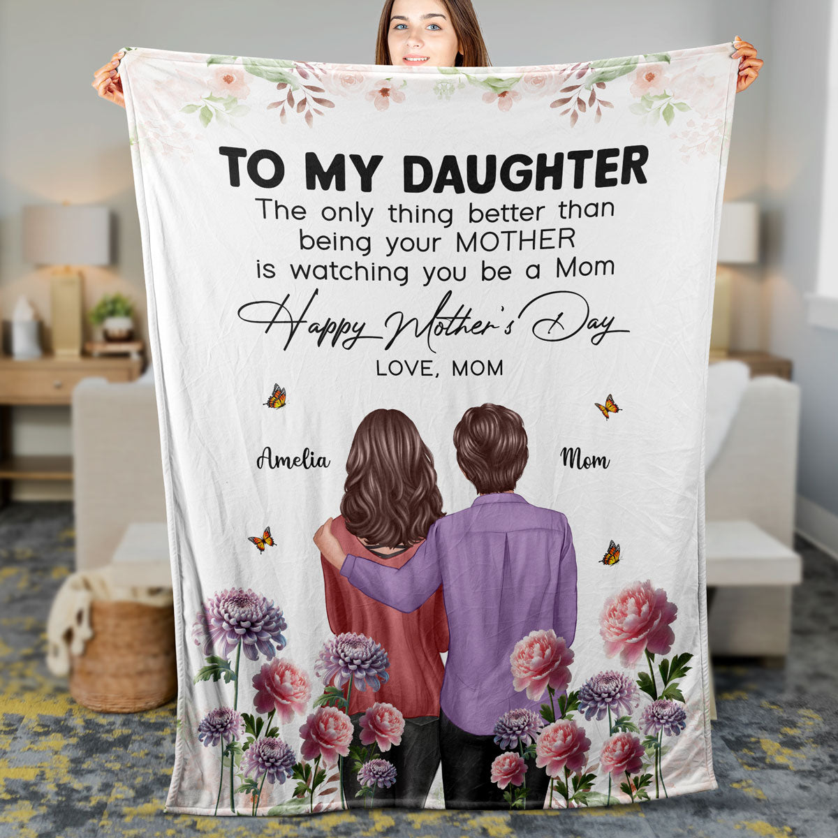 To My Daughter From Mom Happy Mother's Day Birth Flower Personalized Fleece Blanket, Gift For Daughter
