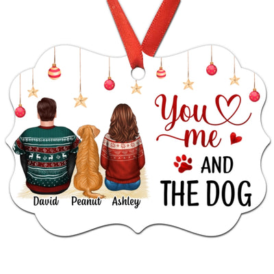 Back View Couple Sitting With Dogs Personalized Christmas Ornament