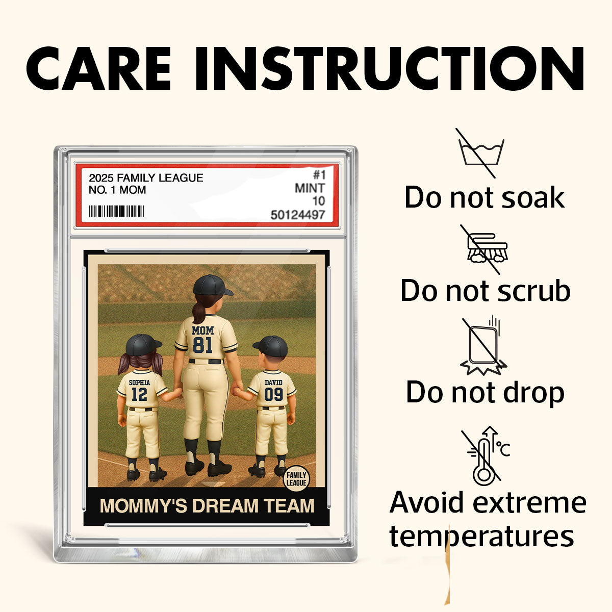 Baseball Mom Woman & Kids Trading Card Style Personalized Acrylic Block Plaque