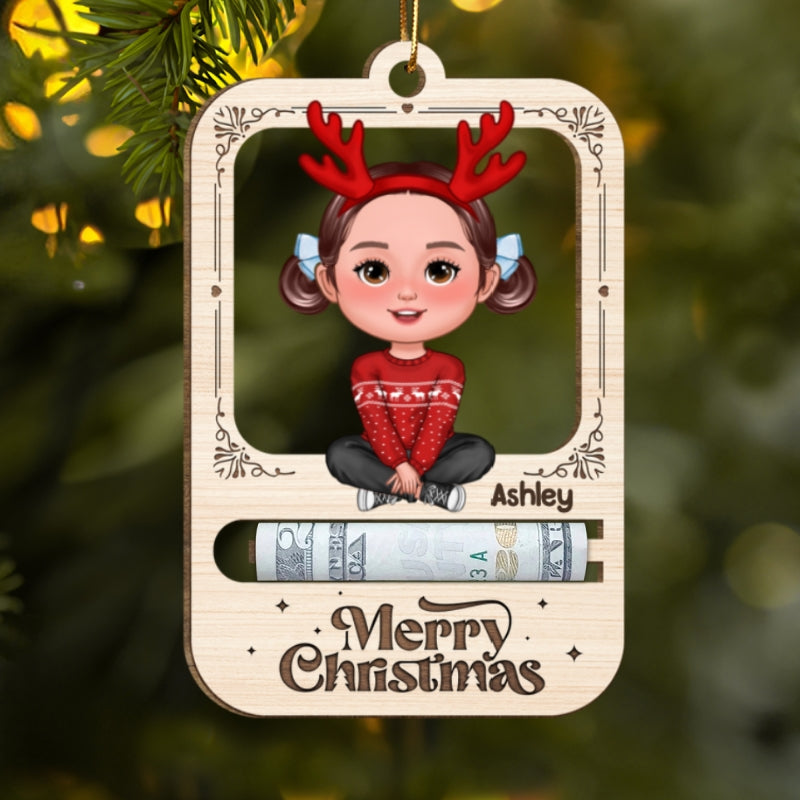 Merry Christmas Cute Kid Personalized Holiday Money Holder Ornament