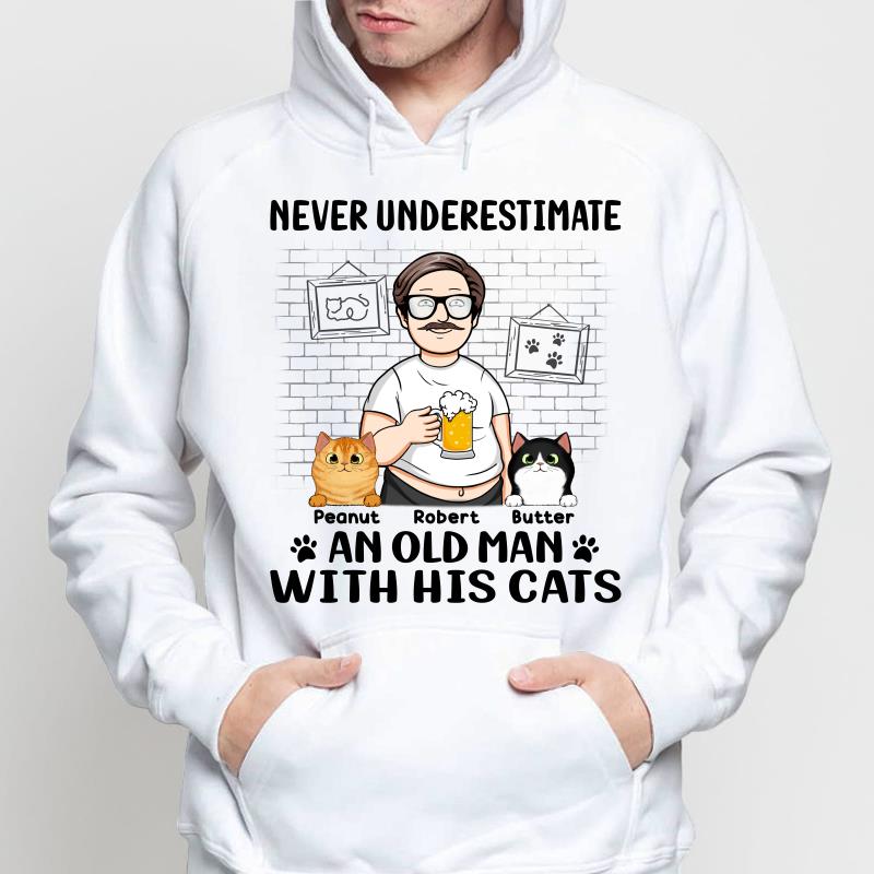 Funny Cartoon Man Never Underestimate An Old Man With Cats Personalized Shirt