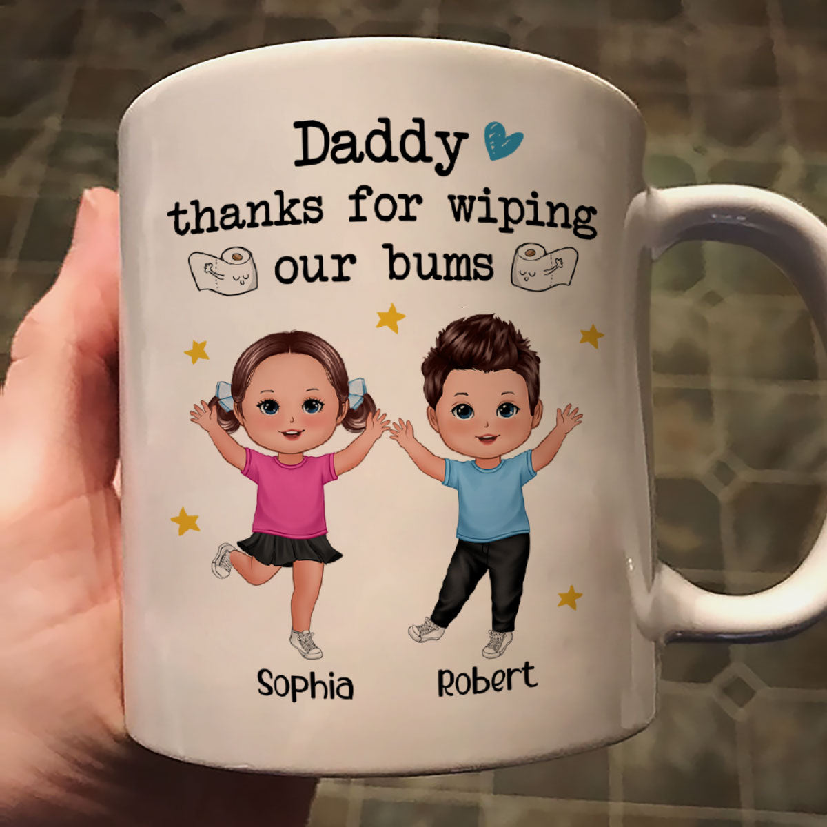 Daddy Thanks For Wiping My Bum Happy Doll Kid Funny Father‘s Day Gift Personalized Mug
