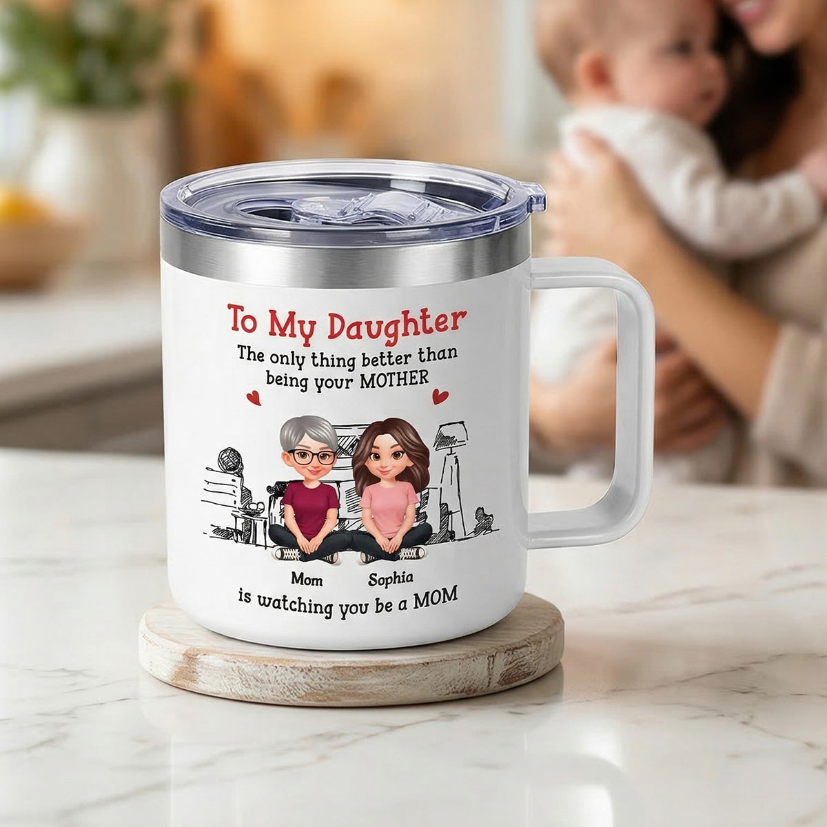 To My Daughter From Mom Dad - Personalized Tumbler With Handle - Heartfelt Mother's Day Gift For Daughter