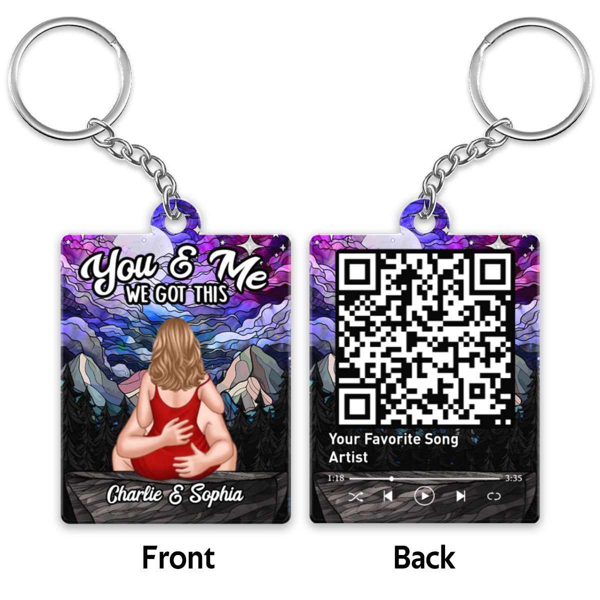 Couple Kissing Sky Night Stained Glass Favorite Song QR Code Personalized Acrylic Keychain