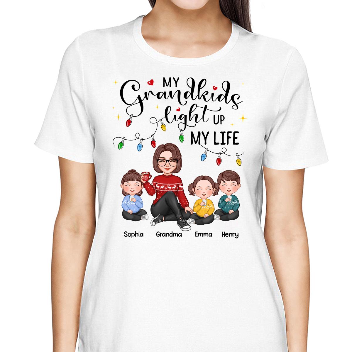 Cute Grandma My Grandkids Light Up My Life Christmas Personalized Shirt