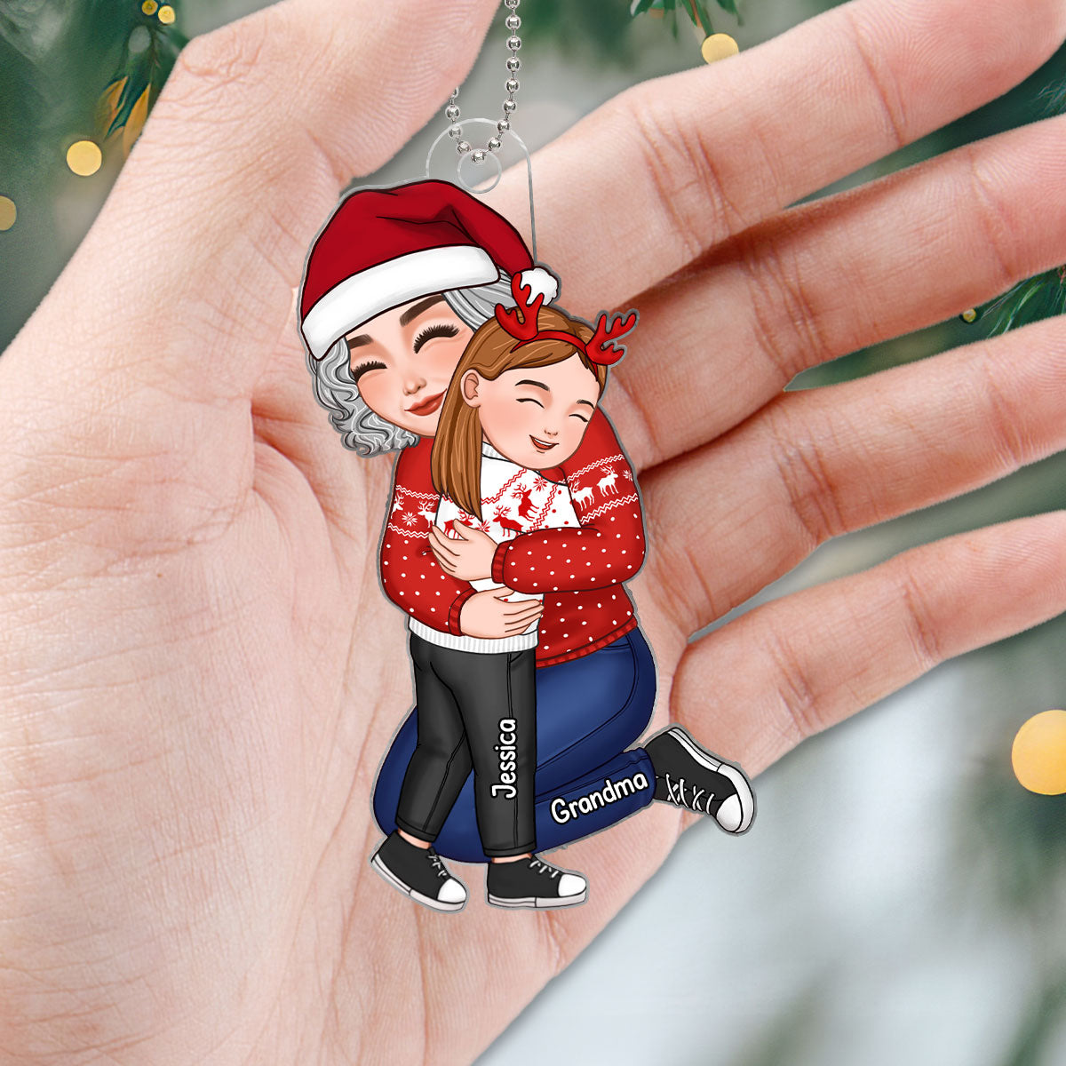 Grandma Hugging Grandkid Christmas Gift For Granddaughter Grandson Grandchildren Personalized Acrylic Ornament