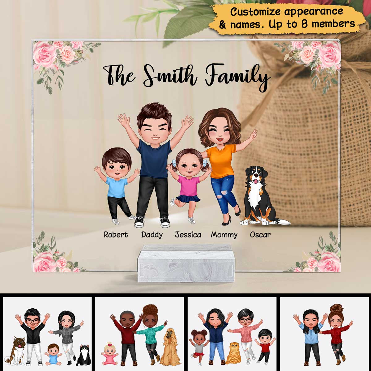Happy Family Couple Kid Dog Cat Personalized Acrylic Plaque