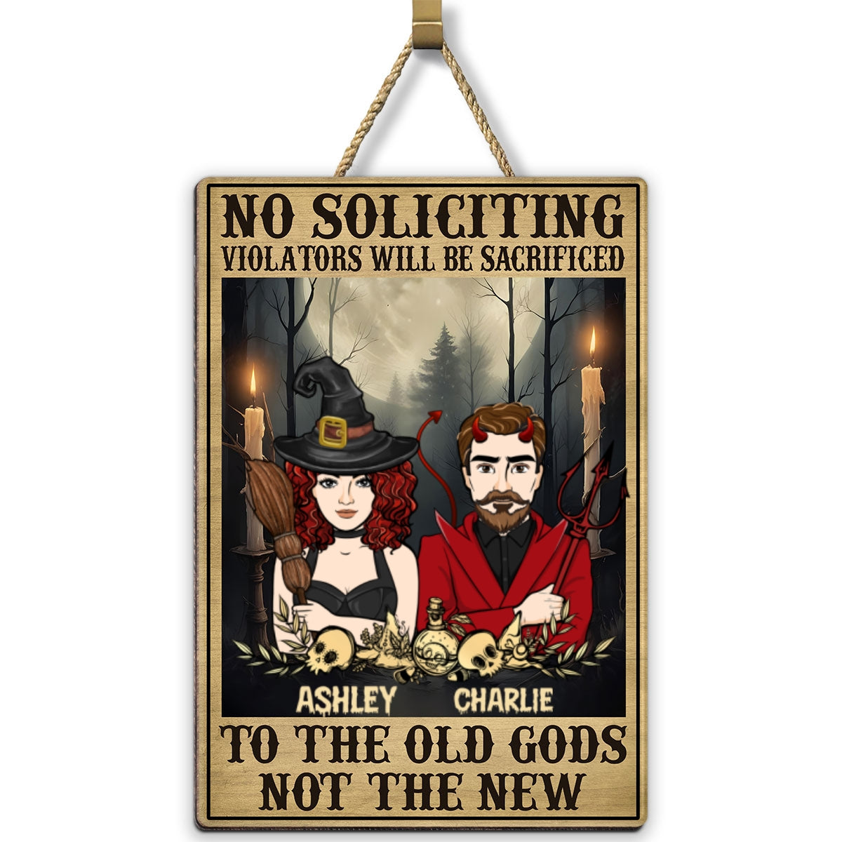 No Soliciting Halloween Couple Perosnalized Wood Sign, Door Hanger, Outside Decor
