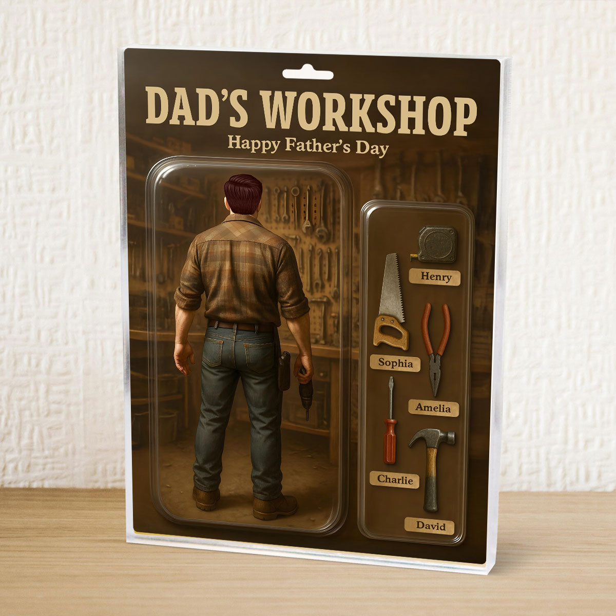 Dad's Workshop With Kids' Names Grandpa's Workshop Custom Figure Personalized Acrylic Block Plaque, Unique Father's Day Gift For Him, For Dad, For Grandpa