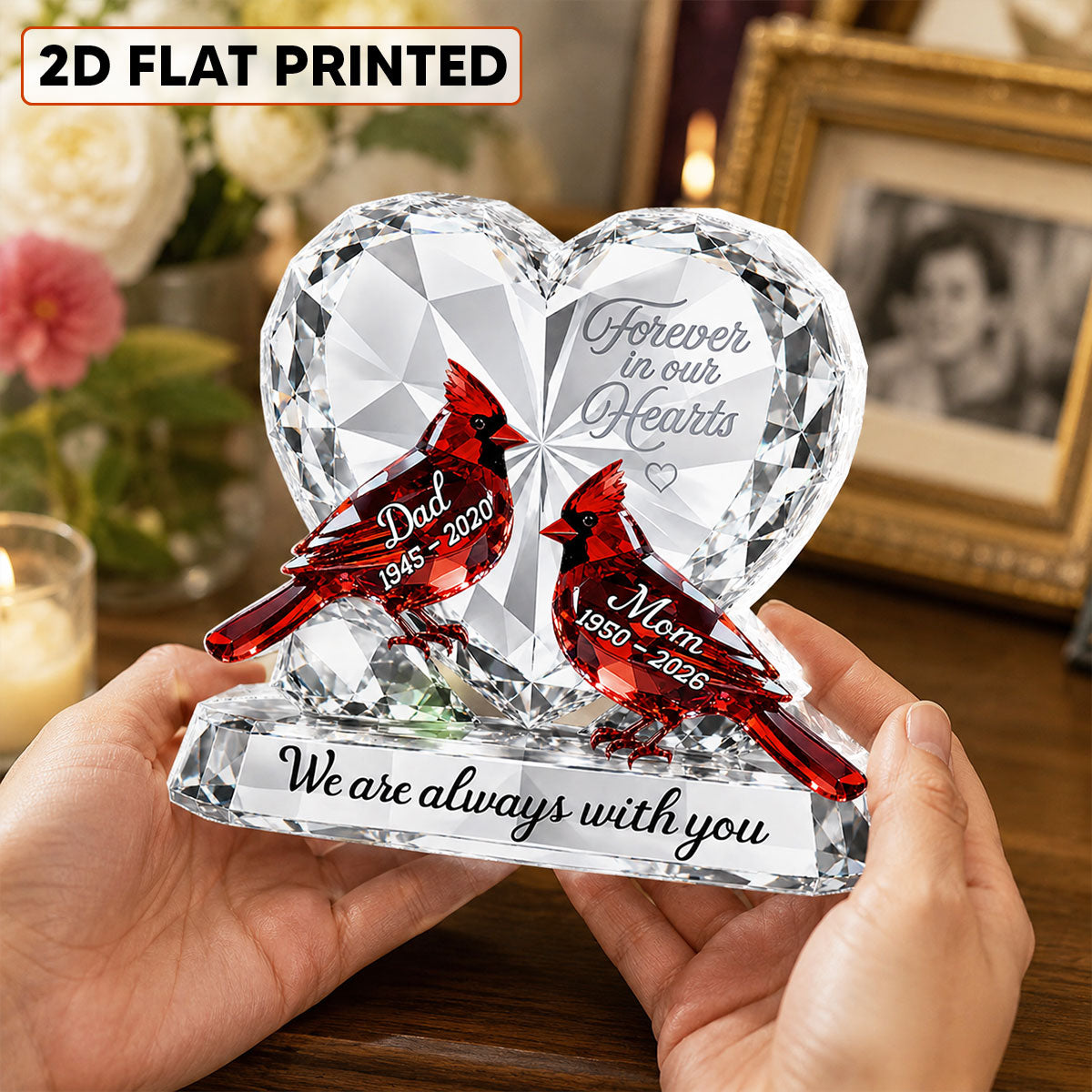 Always With You Cardinals Memorial - Personalized Acrylic Block Plaque - Memorial Gift, Sympathy Gift