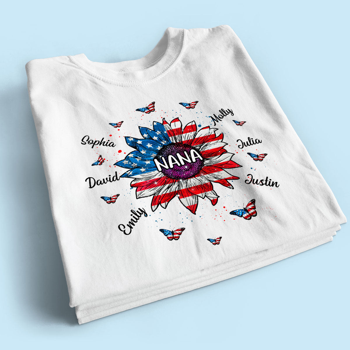 Grandma With Grandkids Names Nation Flag Sunflower Personalized Shirt
