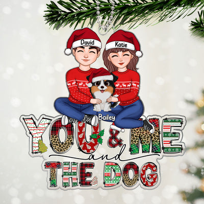 Couple And The Dog Doodle Letter Personalized Acrylic Ornament