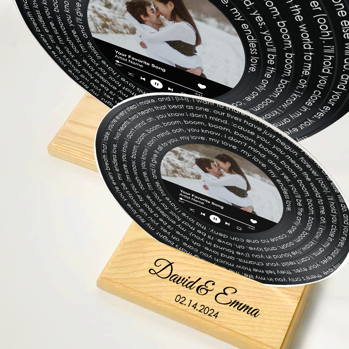 Solid Wood Custom Lyrics Vinyl Record Acrylic Song Plaque, Perfect Anniversary Keepsake Gift For Couples For Her For Him