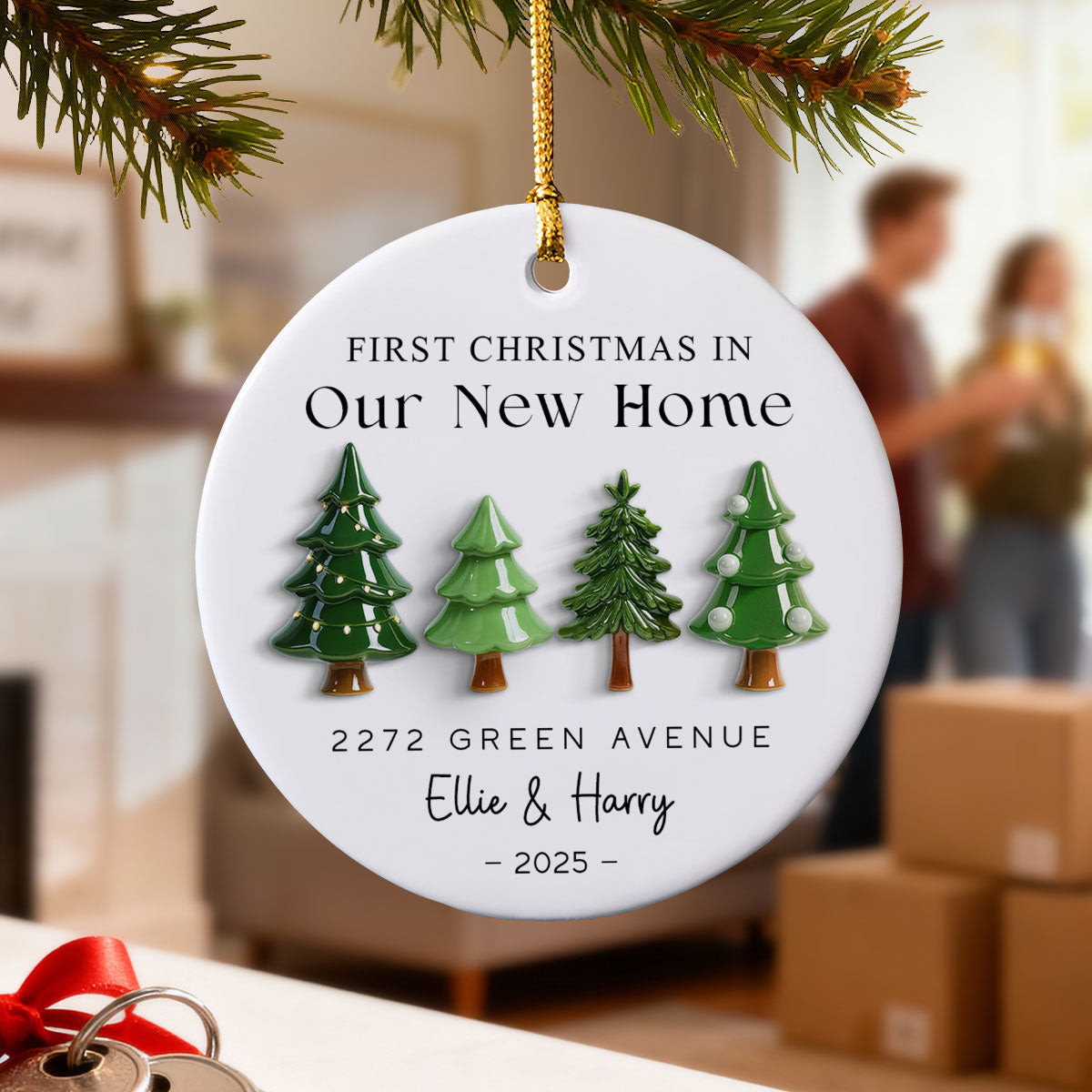 First Christmas In New Home 3D Effect - Personalized Ceramic Ornament - New Home Decor