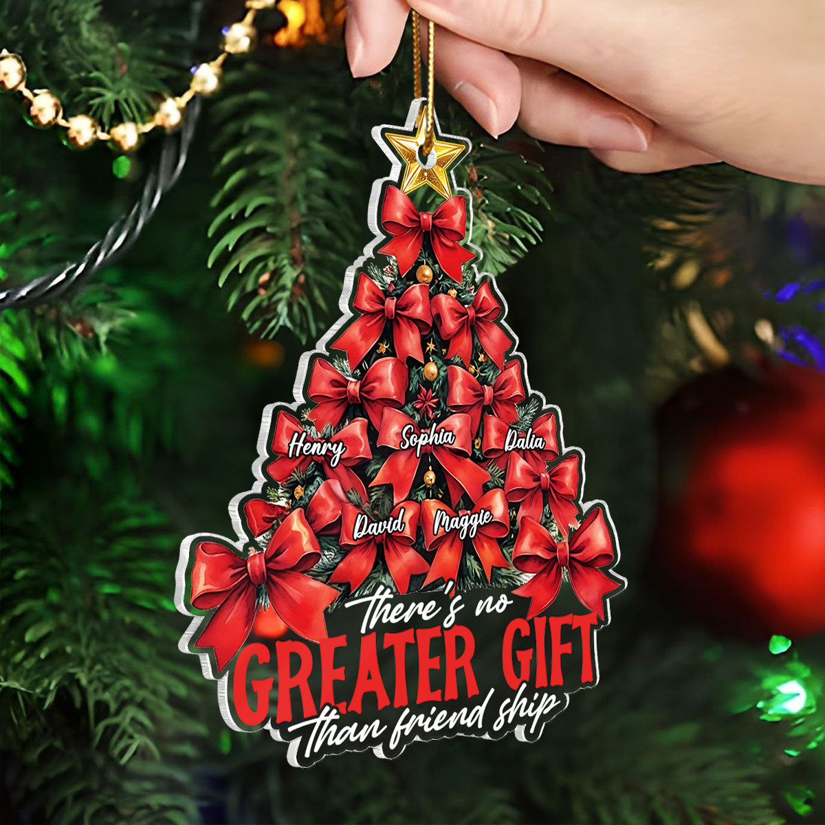 Christmas Coquette Bows Best Friends Sisters Personalized Acrylic Ornament, Christmas Gift for Besties, Sisters