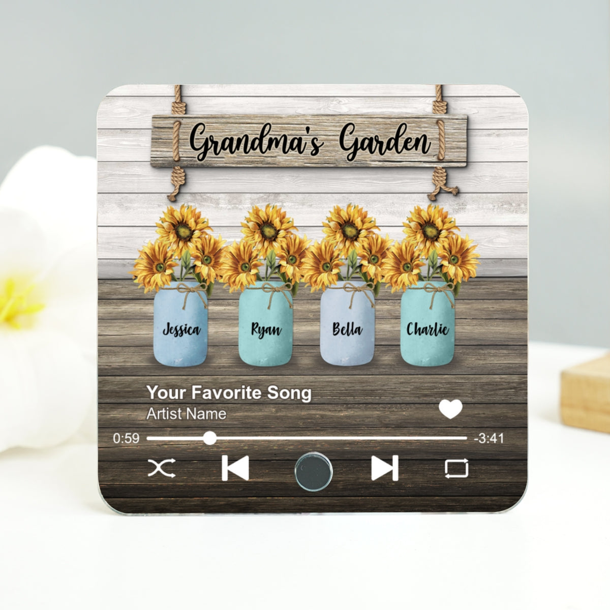Grandma Garden Sunflower Vase Personalized Music Fridge Magnet, Heartfelt Gift for Grandma, Mom
