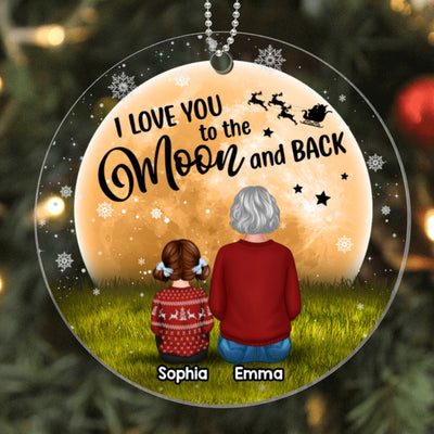 Grandma Sitting With Grandkids In Moonlight Personalized Acrylic Ornament