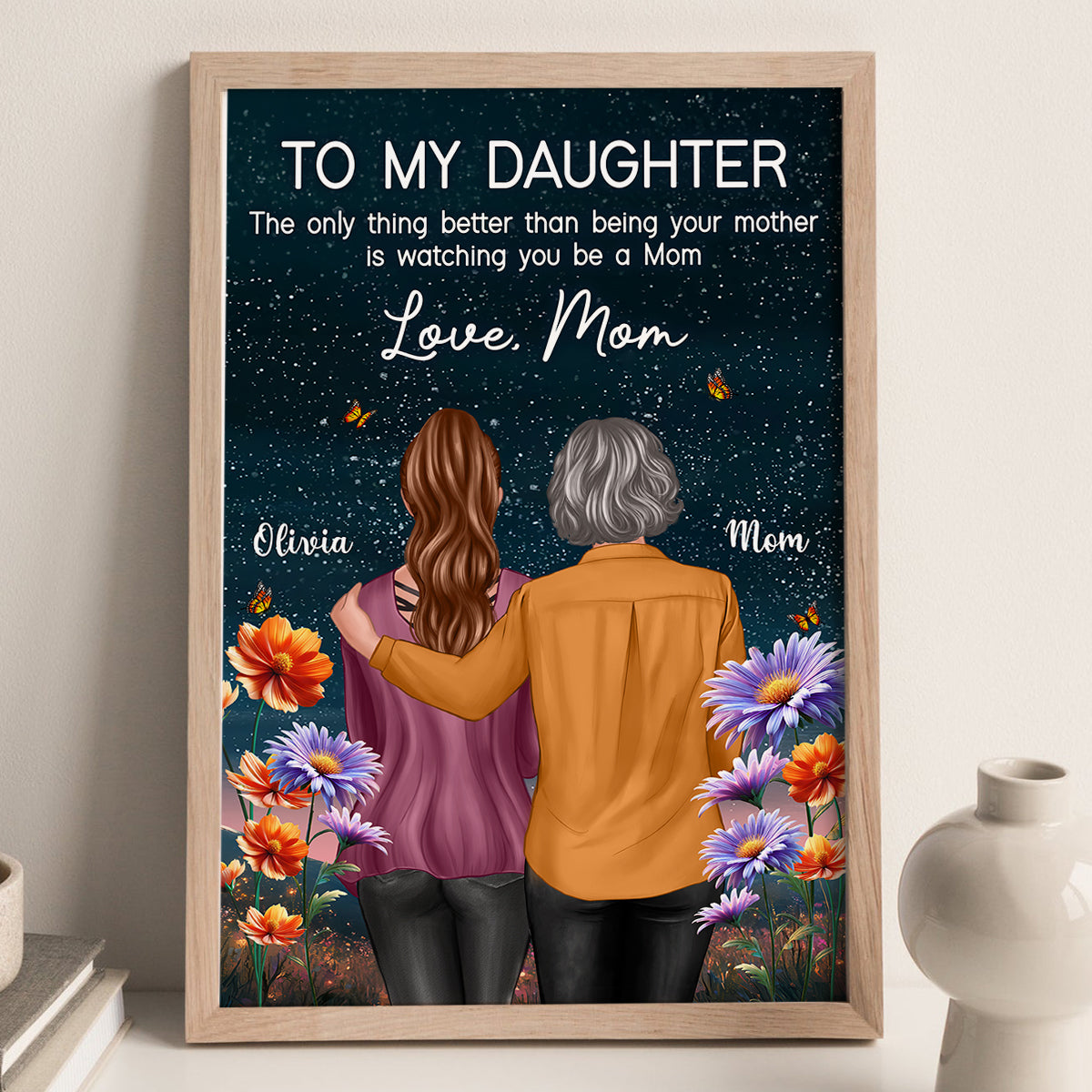 To My Daughter From Mom Happy Mother's Day Birth Flower Beautiful Hill At Night Personalized Poster