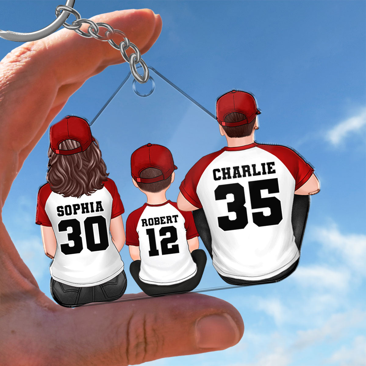 Baseball Family Sitting Back View Personalized Acrylic Car Hanger Ornament