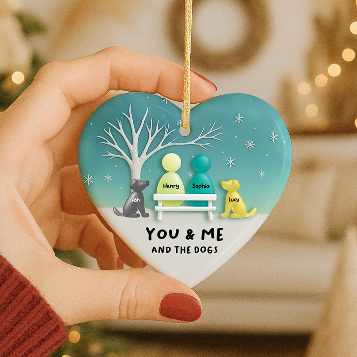 3D Effect Sea Glass Couple & the Dogs - Personalized Ceramic Ornament with Acrylic - Christmas Gift for him, Gift for her