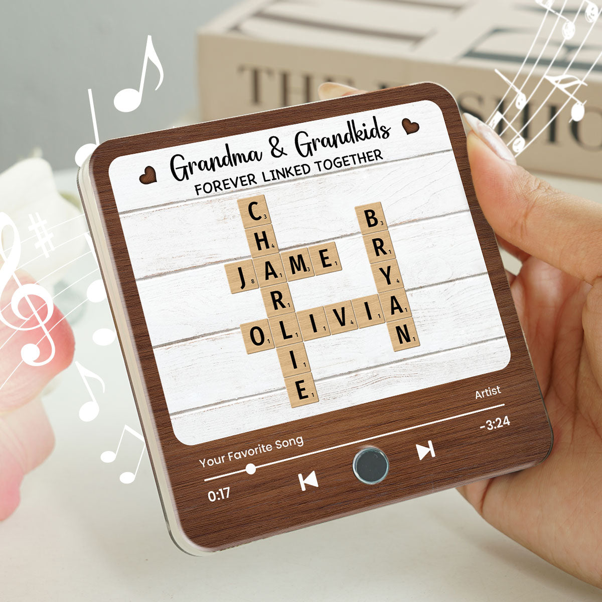Grandma & Grandkids Forever Linked Together Crossword Puzzle Name Art Personalized Music Fridge Magnet, Heartfelt Gift For Mom For Grandma