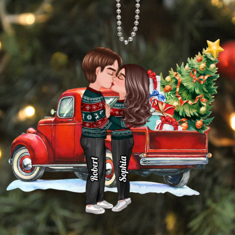 Christmas Truck Doll Couple Kissing Personalized Acrylic Ornament