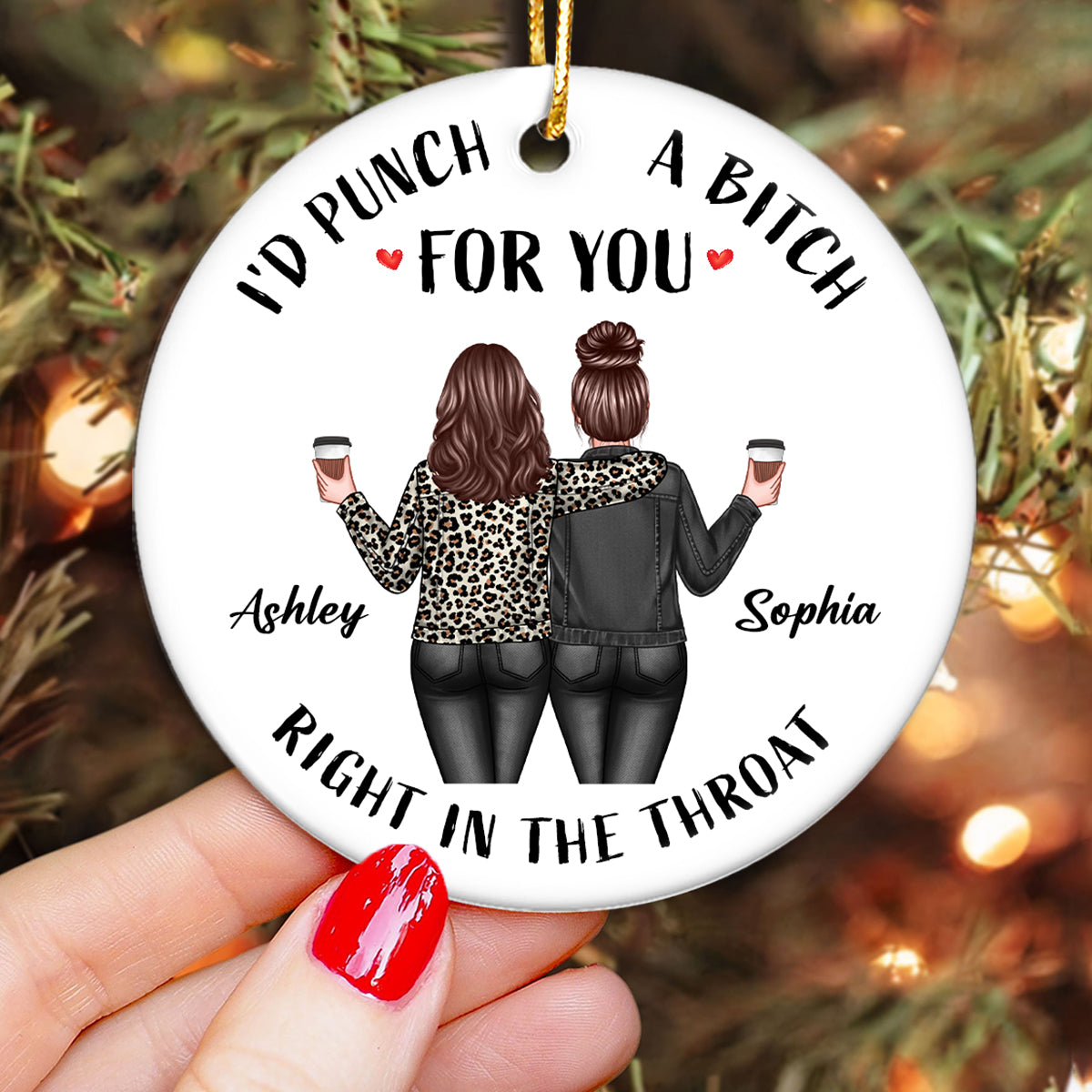 Back View Besties Christmas Personalized Ceramic Ornament, Funny Gift For Besties, Best Friends, BFF