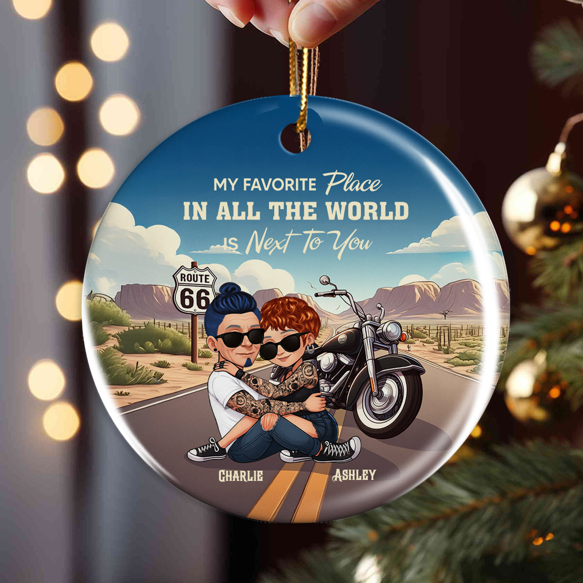 Bikers Couple Riding Partners for Life Personalized Ceramic Ornament, Gift for him, Gift for her