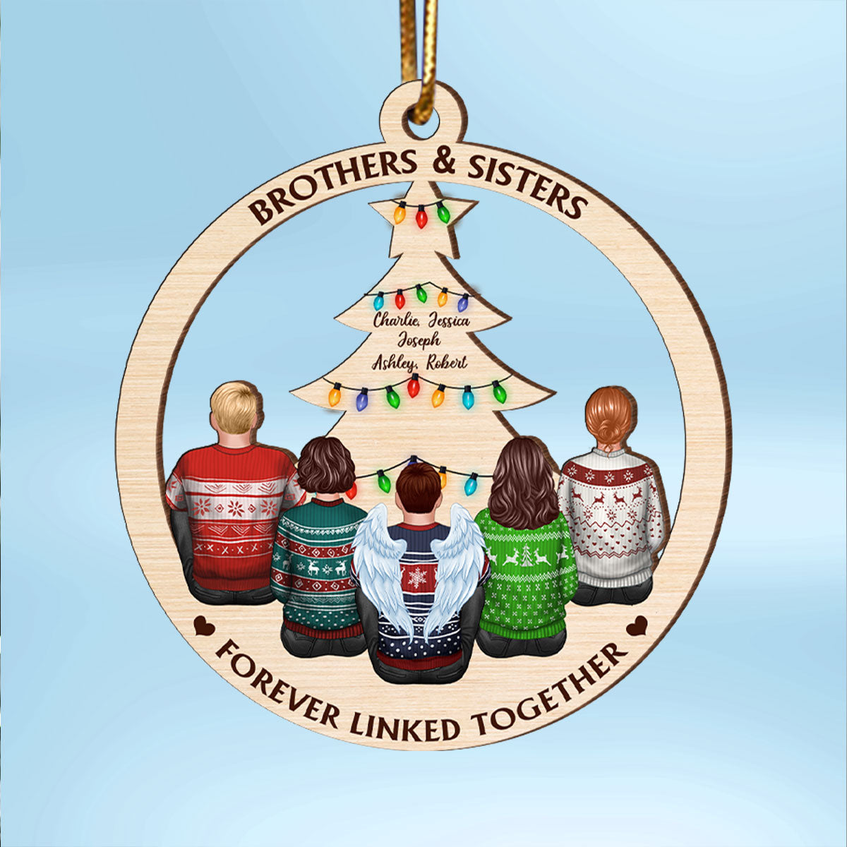 Brother & Sisters Forever Linked Together Christmas Tree Personalized Wooden Ornament