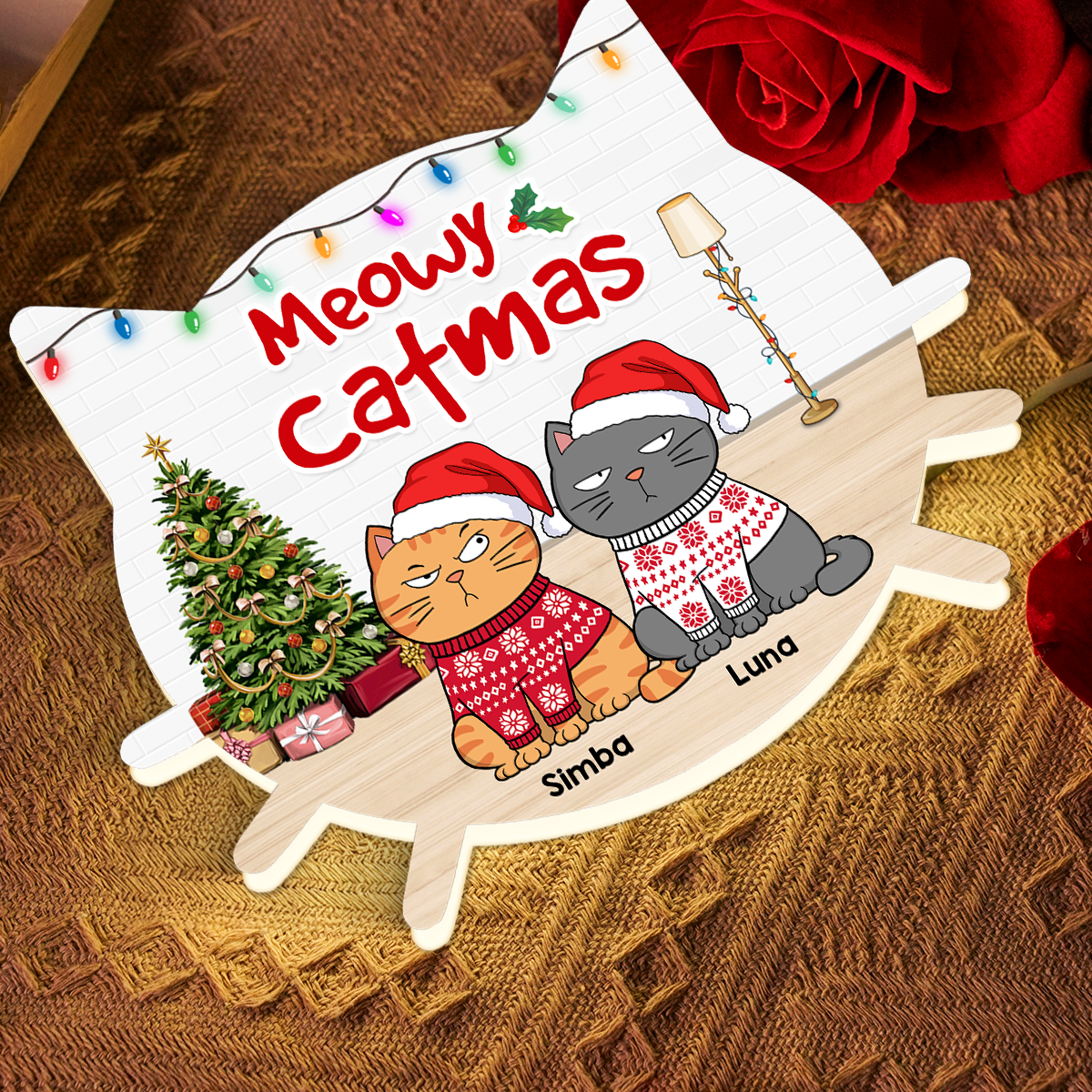 Christmas Funny Cats Meowy Christmas - Personalized Light Box - Gift For Cat Lovers