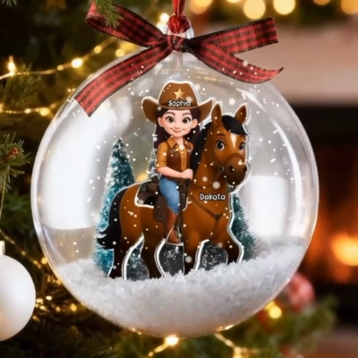 3D Effect Girl Riding Horse - Personalized Snow Globe Ornament