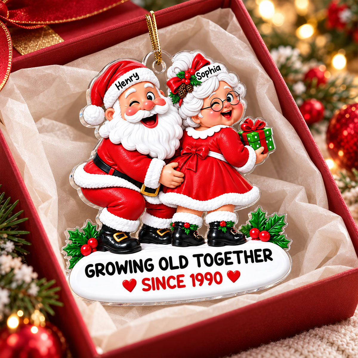 Funny Old Couple Growing Old Together - Personalized Acrylic Ornament - Funny Christmas Gift For Him, For Her, For Husband, Wife